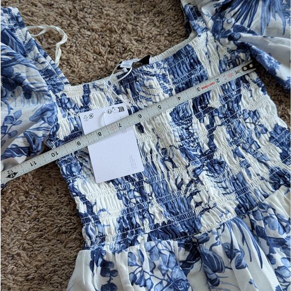 NWT & Other Stories Smocked Bodice Long Sleeve Cotton Mini Dress, size 0 - Picture 7 of 10